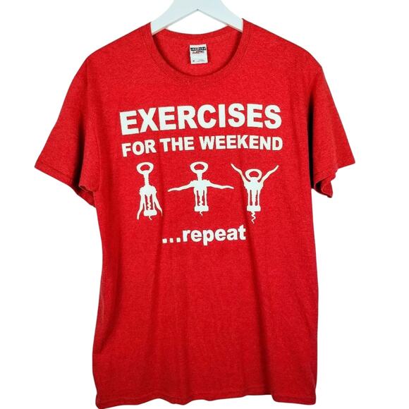 "Exercises For The Weekend..." Red Graphic T-shirt JerZees Brand - Size M - Picture 1 of 1